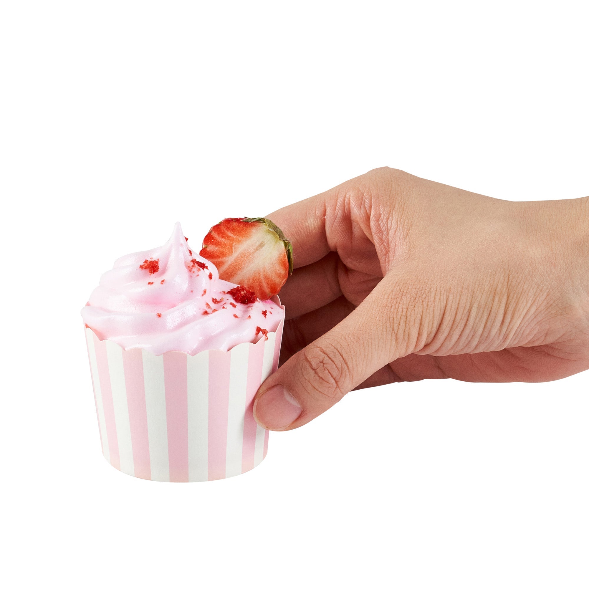 Panificio 3 oz Round Stripe Pink Paper Mini Baking Cup - Scalloped - 2 1/2" x 2 1/2" x 1 3/4" - 200 count box