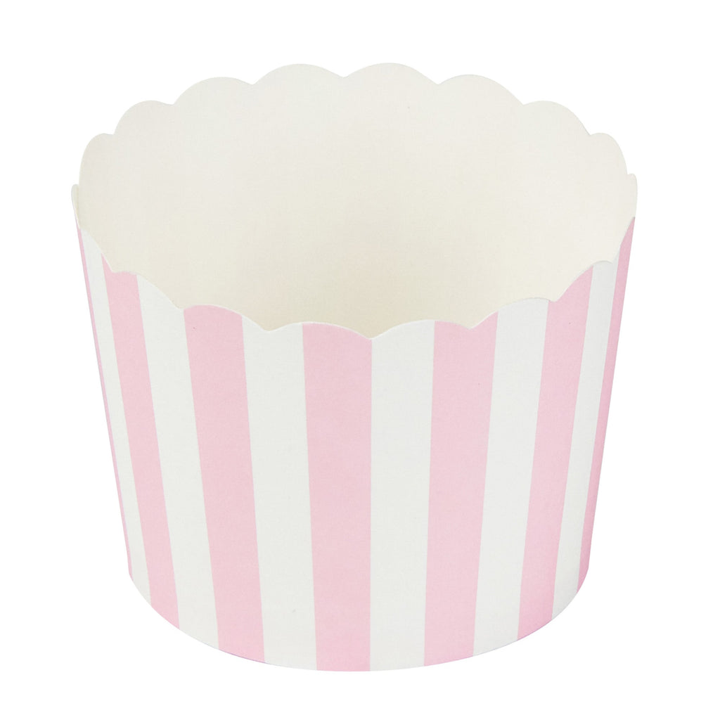 Panificio 3 oz Round Stripe Pink Paper Mini Baking Cup - Scalloped - 2 1/2" x 2 1/2" x 1 3/4" - 200 count box