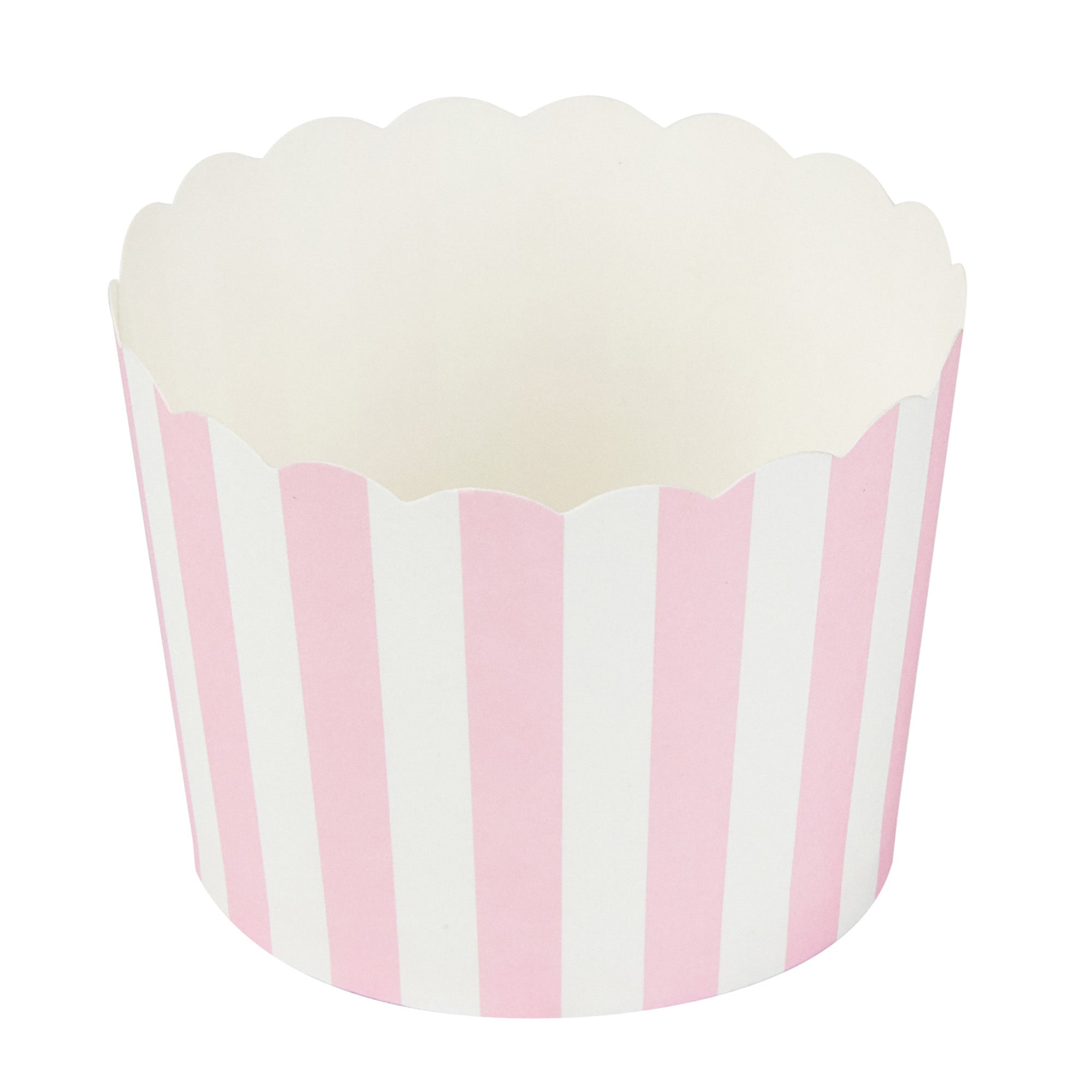 Panificio 3 oz Round Stripe Pink Paper Mini Baking Cup - Scalloped - 2 1/2" x 2 1/2" x 1 3/4" - 200 count box