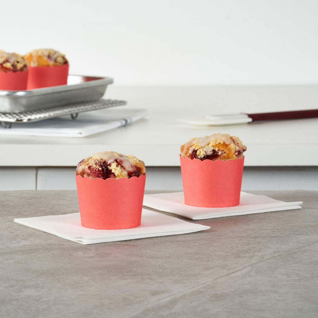 Panificio 3 oz Round Red Paper Mini Baking Cup - Scalloped - 2 1/2" x 2 1/2" x 1 3/4" - 200 count box