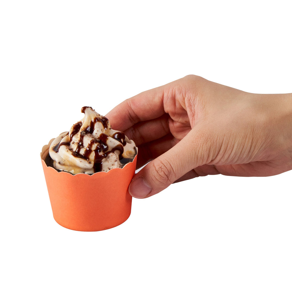 Panificio 3 oz Round Orange Paper Mini Baking Cup - Scalloped - 2 1/2" x 2 1/2" x 1 3/4" - 200 count box