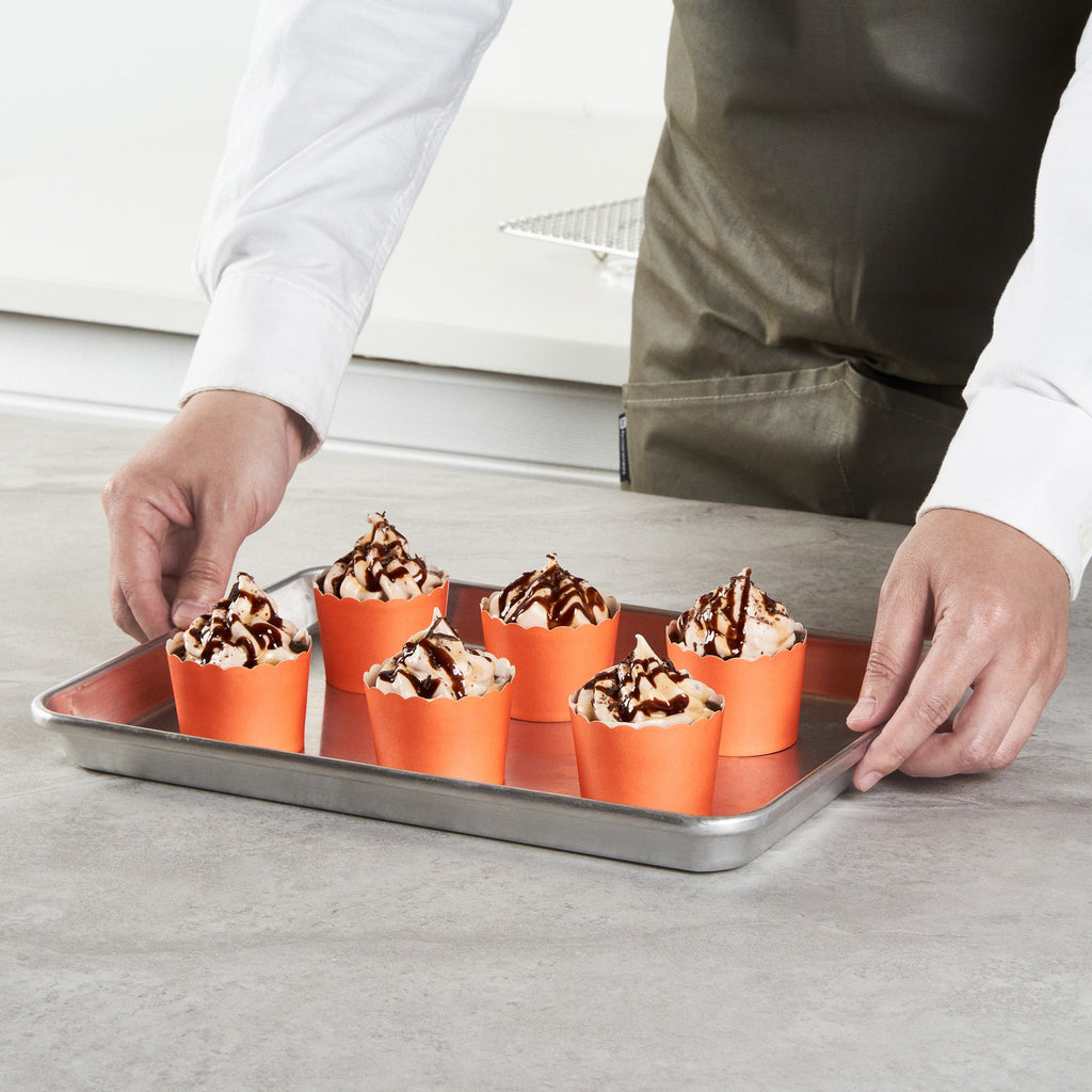 Panificio 3 oz Round Orange Paper Mini Baking Cup - Scalloped - 2 1/2" x 2 1/2" x 1 3/4" - 200 count box
