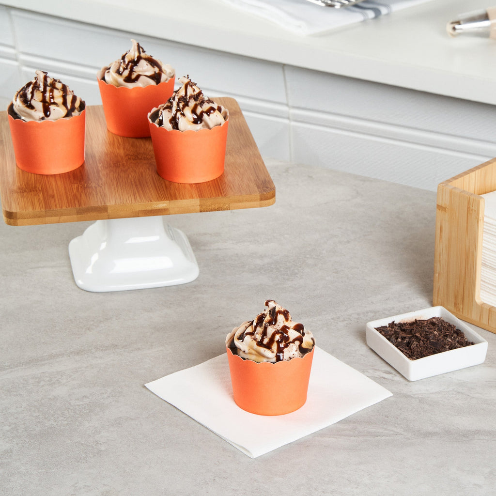 Panificio 3 oz Round Orange Paper Mini Baking Cup - Scalloped - 2 1/2" x 2 1/2" x 1 3/4" - 200 count box