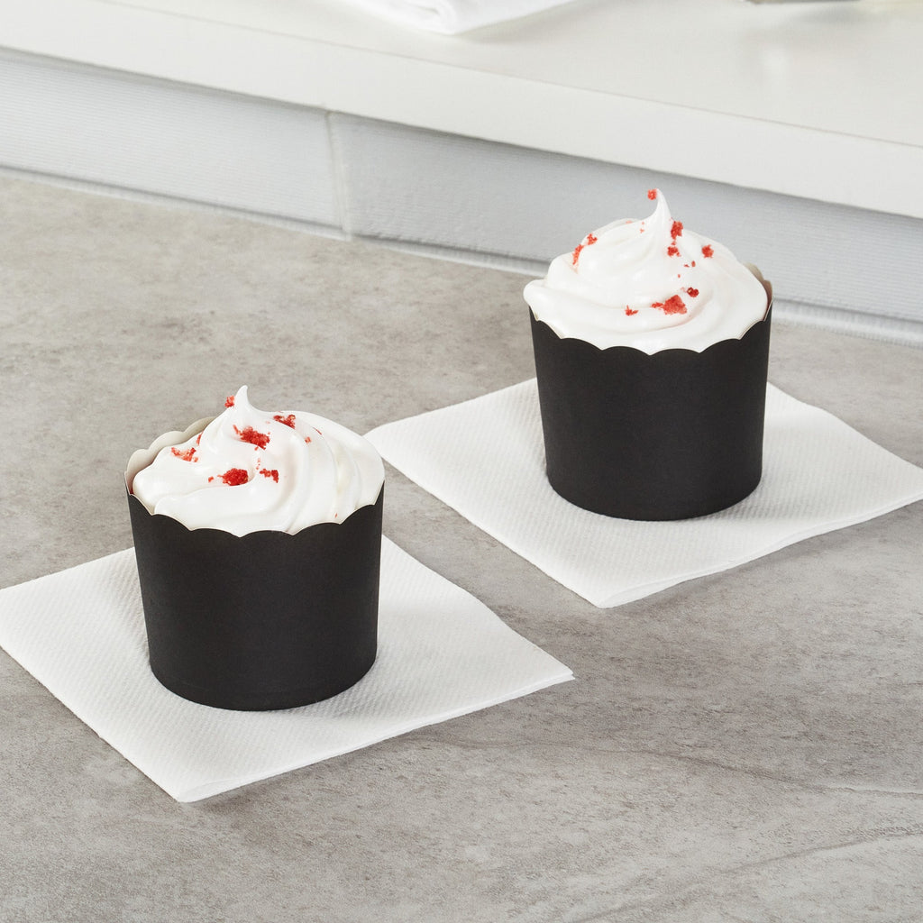 Panificio 6 oz Round Black Paper Classic Baking Cup - Scalloped - 2 3/4" x 2 3/4" x 2 1/4" - 200 count box