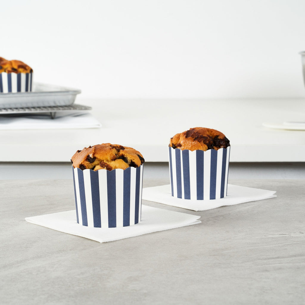 Panificio 6 oz Round Stripe Blue Paper Classic Baking Cup - Scalloped - 2 3/4" x 2 3/4" x 2 1/4" - 200 count box