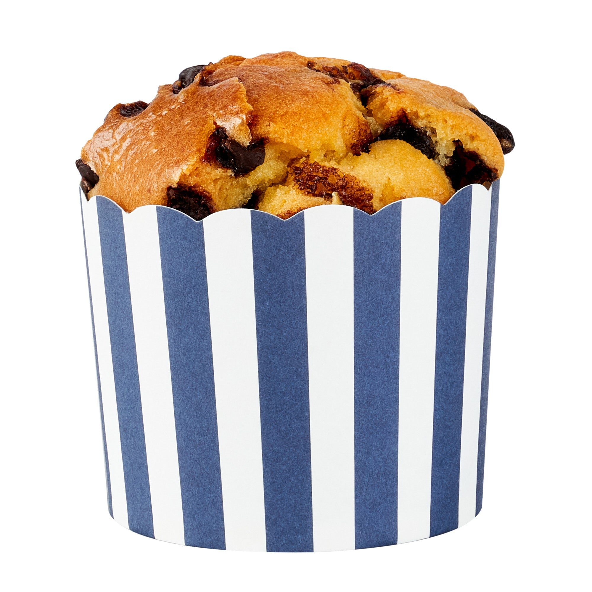 Panificio 6 oz Round Stripe Blue Paper Classic Baking Cup - Scalloped - 2 3/4" x 2 3/4" x 2 1/4" - 200 count box