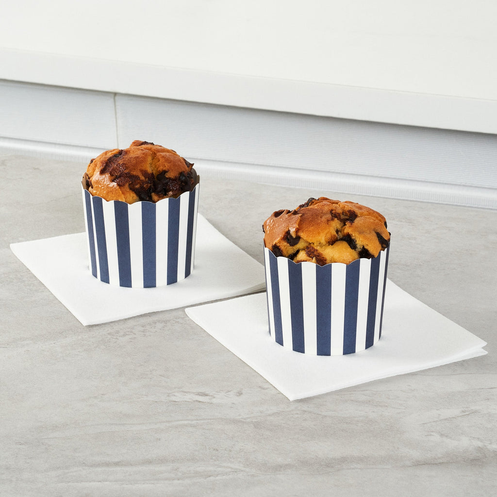 Panificio 6 oz Round Stripe Blue Paper Classic Baking Cup - Scalloped - 2 3/4" x 2 3/4" x 2 1/4" - 200 count box