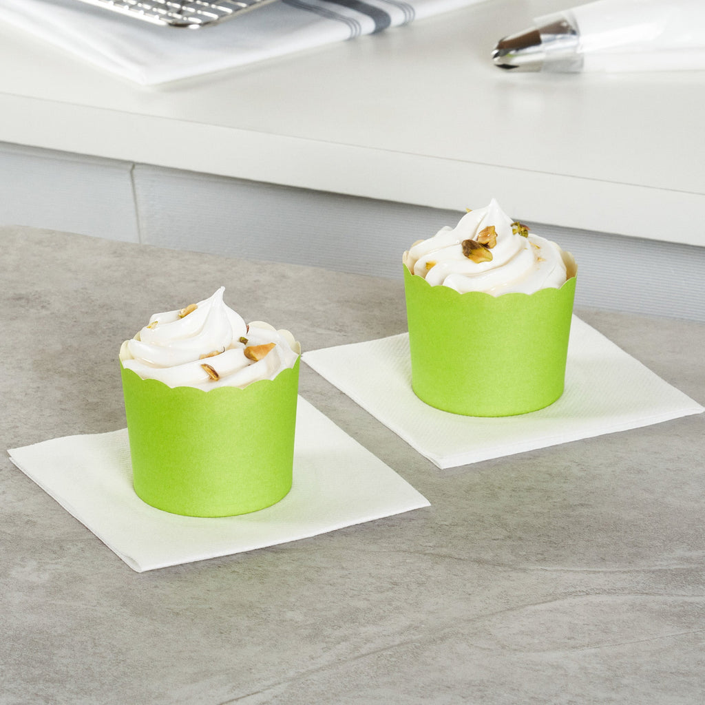 Panificio 6 oz Round Eco Green Paper Classic Baking Cup - Scalloped - 2 3/4" x 2 3/4" x 2 1/4" - 200 count box