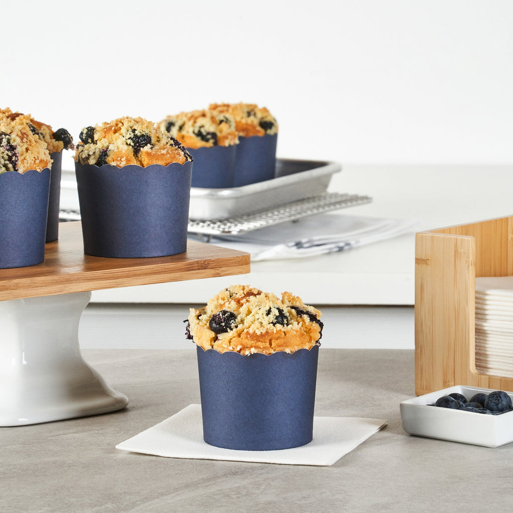 Panificio 6 oz Round Midnight Blue Paper Classic Baking Cup - Scalloped - 2 3/4" x 2 3/4" x 2 1/4" - 200 count box