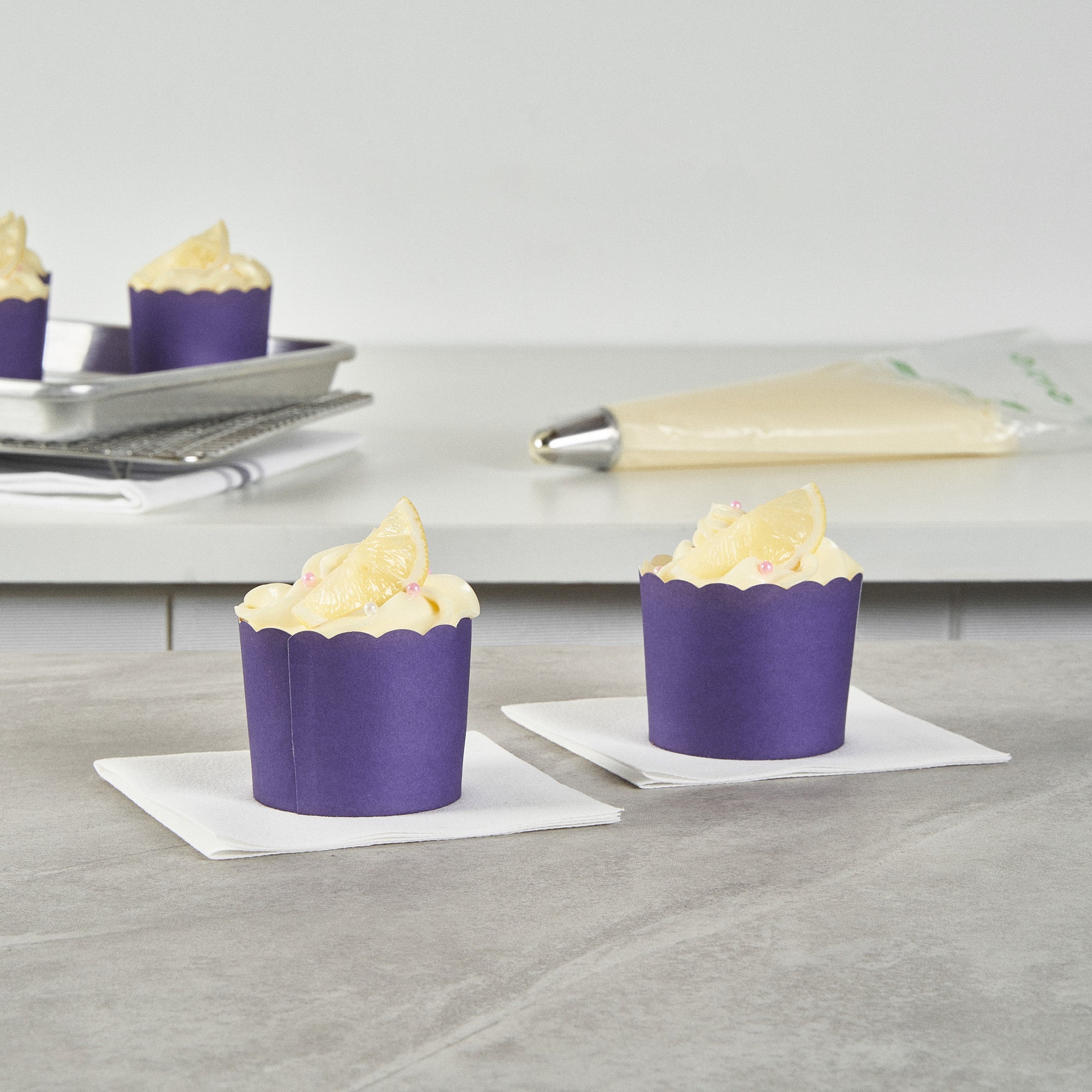 Panificio 6 oz Round Purple Paper Classic Baking Cup - Scalloped - 2 3/4" x 2 3/4" x 2 1/4" - 200 count box