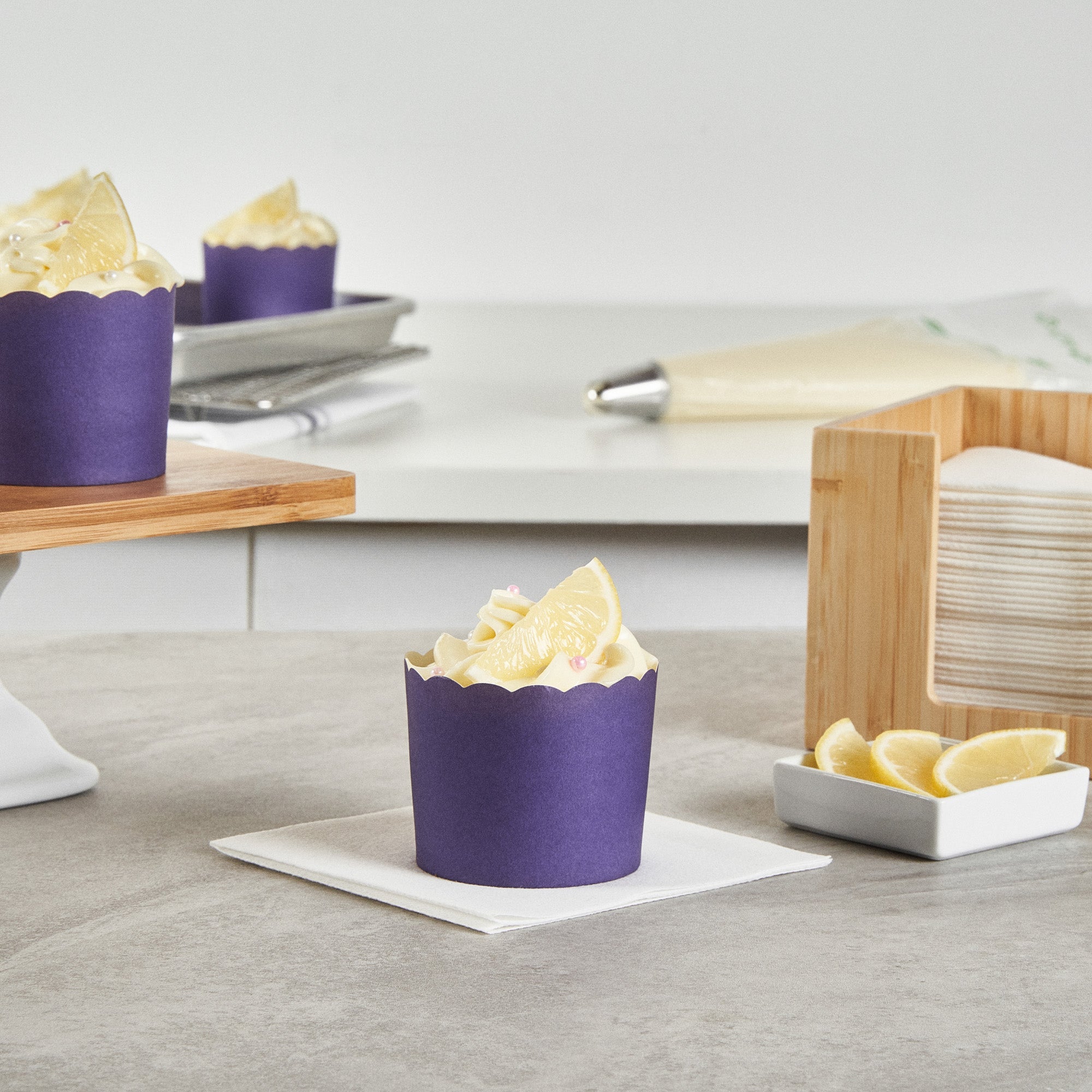 Panificio 6 oz Round Purple Paper Classic Baking Cup - Scalloped - 2 3/4" x 2 3/4" x 2 1/4" - 200 count box