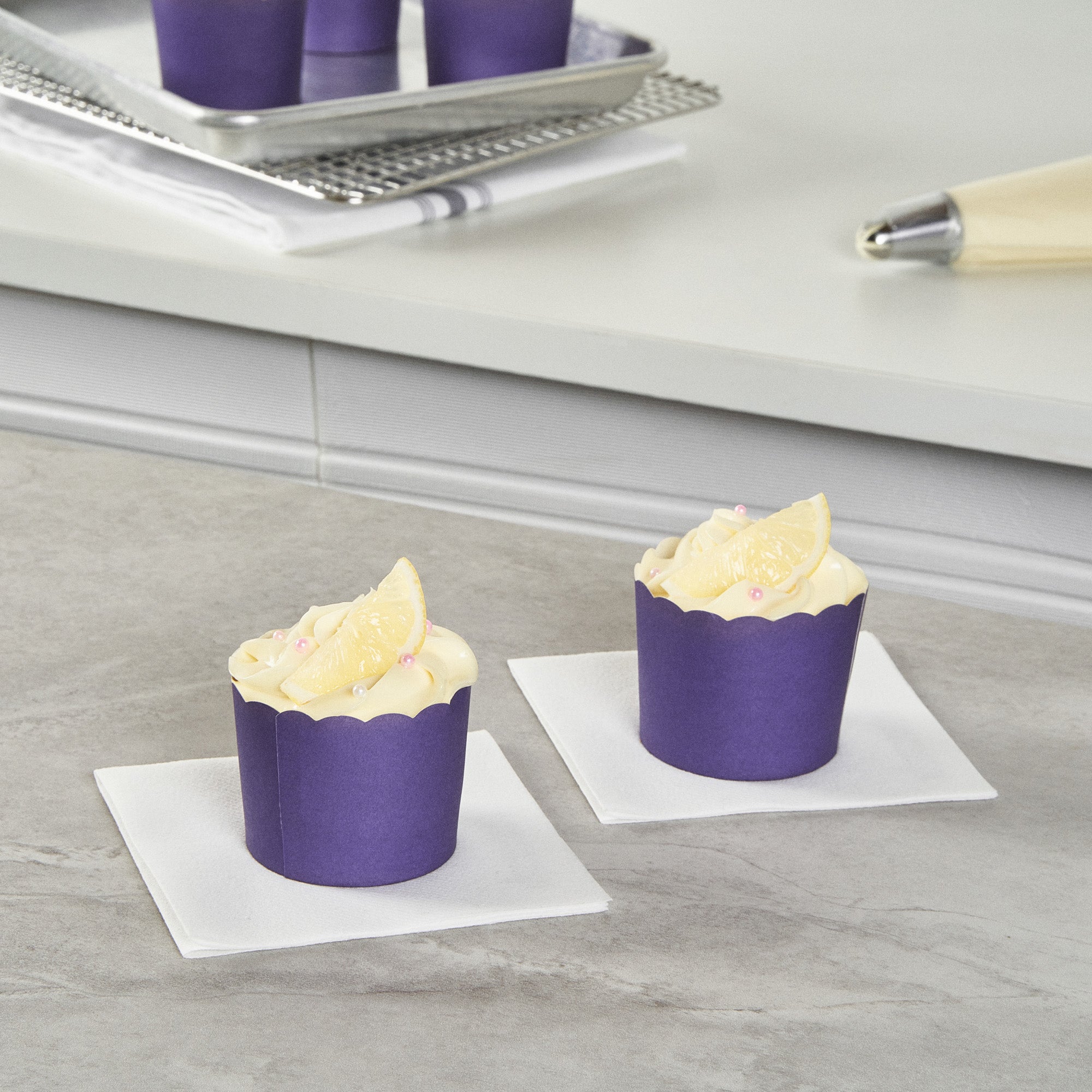 Panificio 6 oz Round Purple Paper Classic Baking Cup - Scalloped - 2 3/4" x 2 3/4" x 2 1/4" - 200 count box