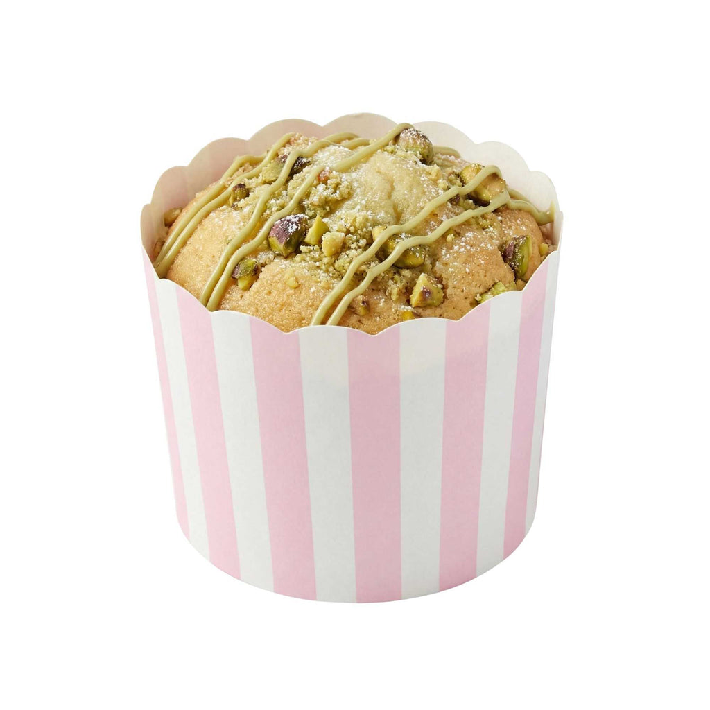 Panificio 6 oz Round Stripe Pink Paper Classic Baking Cup - Scalloped - 2 3/4" x 2 3/4" x 2 1/4" - 200 count box