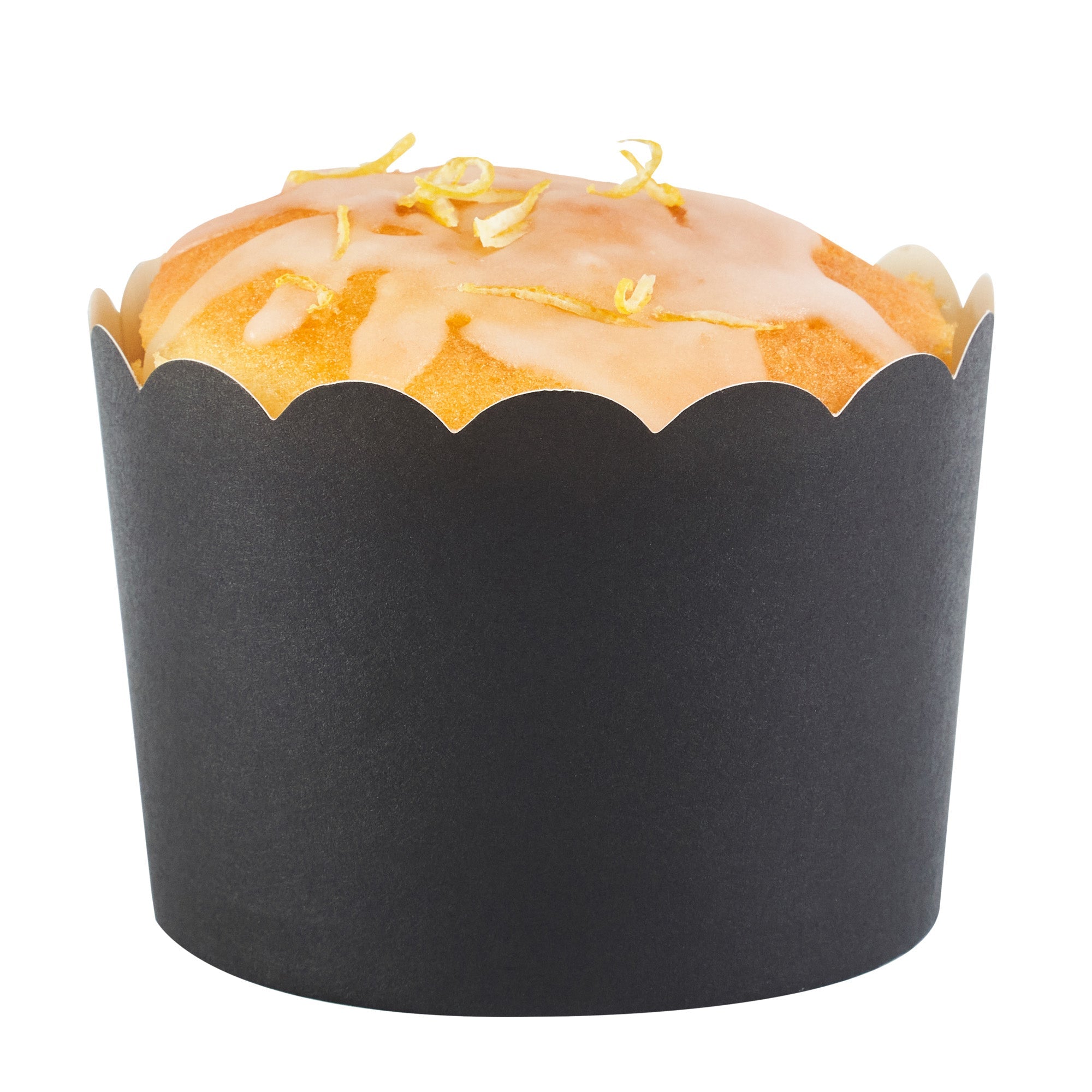 Panificio 10 oz Black Paper Jumbo Baking Cup - Scalloped - 3 1/2" x 3 1/2" x 2 1/2" - 200 count box
