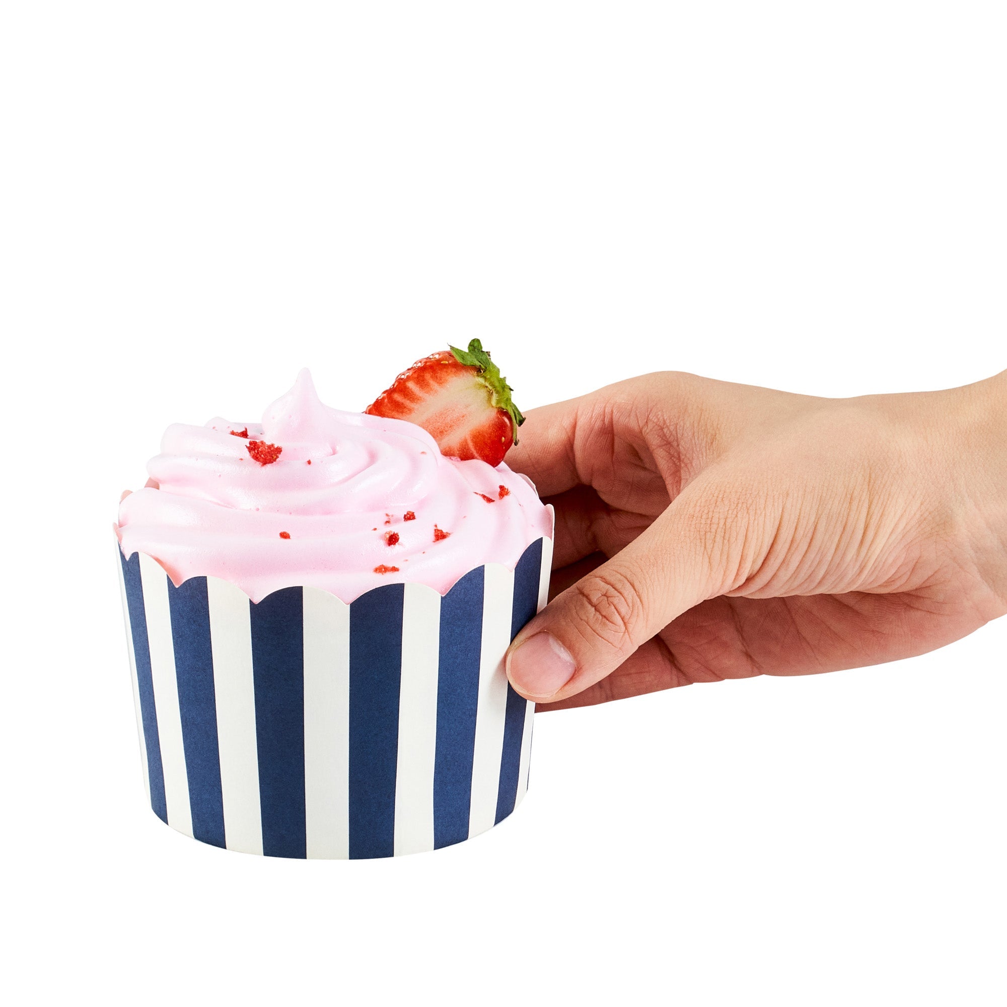 Panificio 10 oz Round Stripe Blue Paper Jumbo Baking Cup - Scalloped - 3 1/2" x 3 1/2" x 2 1/2" - 200 count box