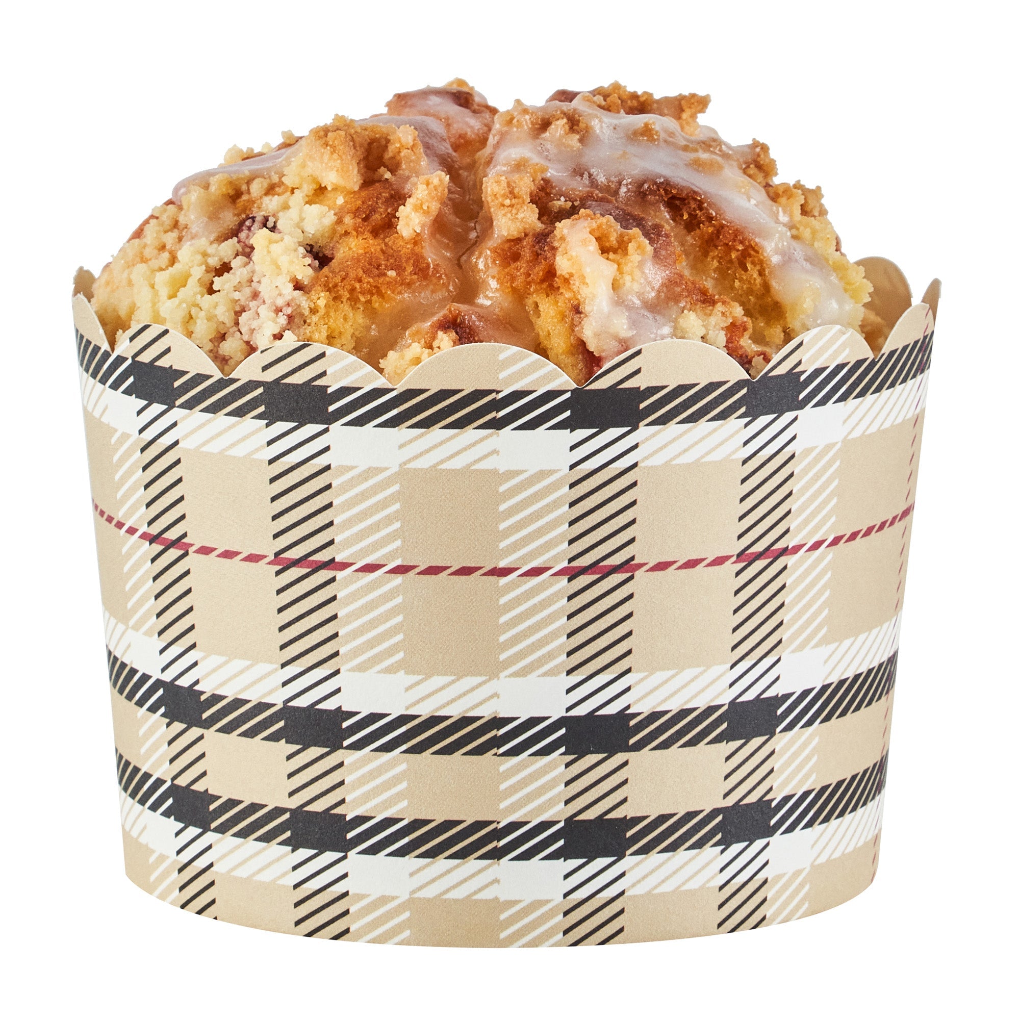 Panificio 10 oz Round Plaid Paper Jumbo Baking Cup - Scalloped - 3 1/2" x 3 1/2" x 2 1/2" - 200 count box