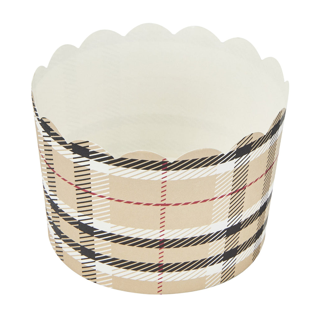 Panificio 10 oz Round Plaid Paper Jumbo Baking Cup - Scalloped - 3 1/2" x 3 1/2" x 2 1/2" - 200 count box