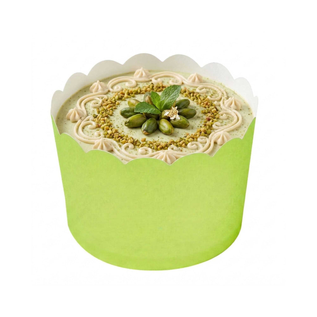 Panificio 10 oz Round Eco Green Paper Jumbo Baking Cup - Scalloped - 3 1/2" x 3 1/2" x 2 1/2" - 200 count box