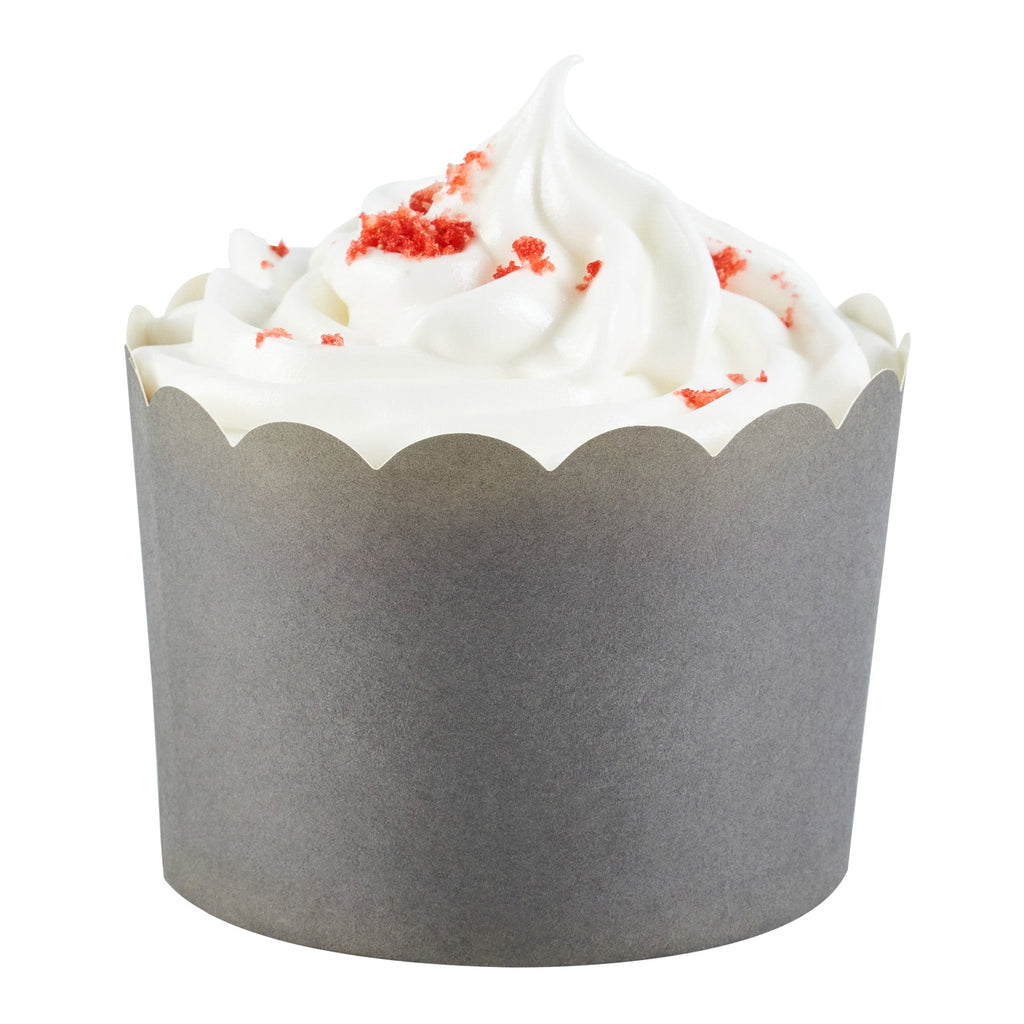 Panificio 10 oz Round Gray Paper Jumbo Baking Cup - Scalloped - 3 1/2" x 3 1/2" x 2 1/2" - 200 count box