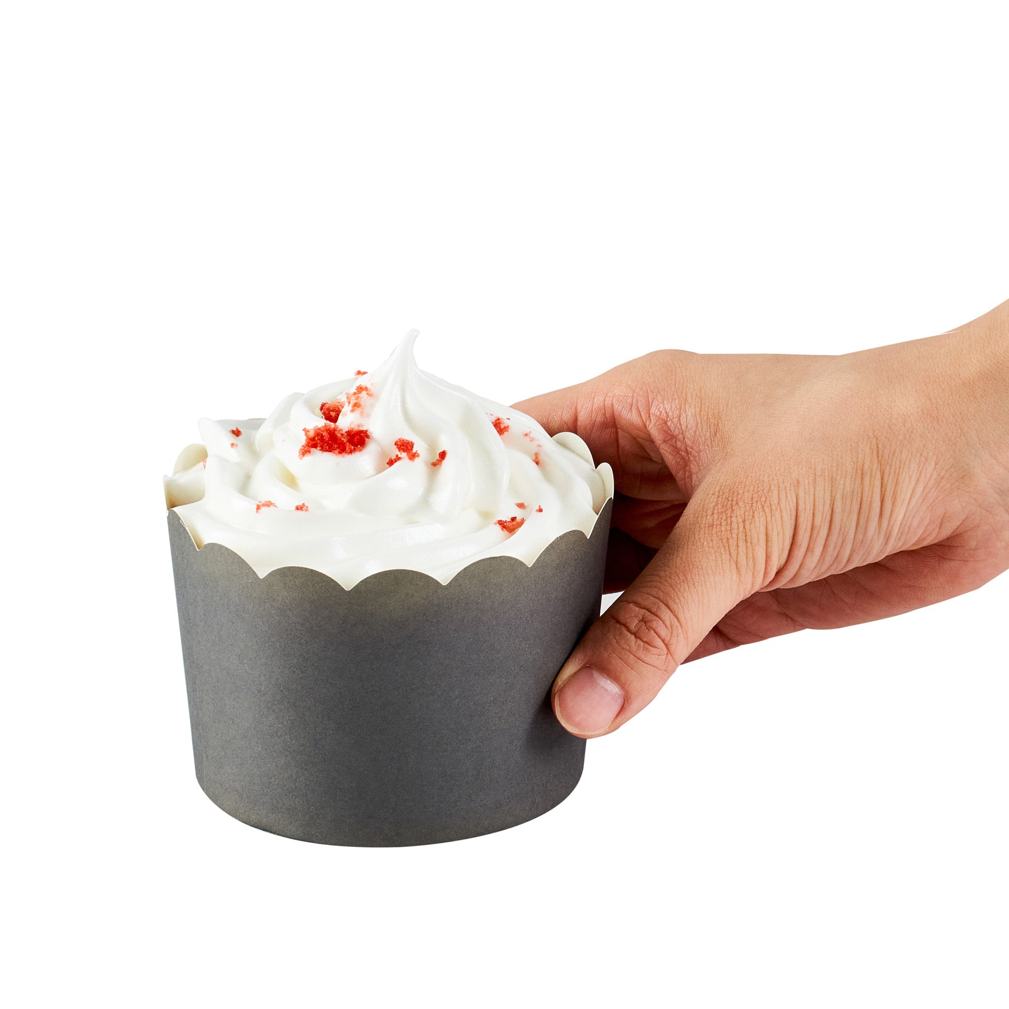 Panificio 10 oz Round Gray Paper Jumbo Baking Cup - Scalloped - 3 1/2" x 3 1/2" x 2 1/2" - 200 count box