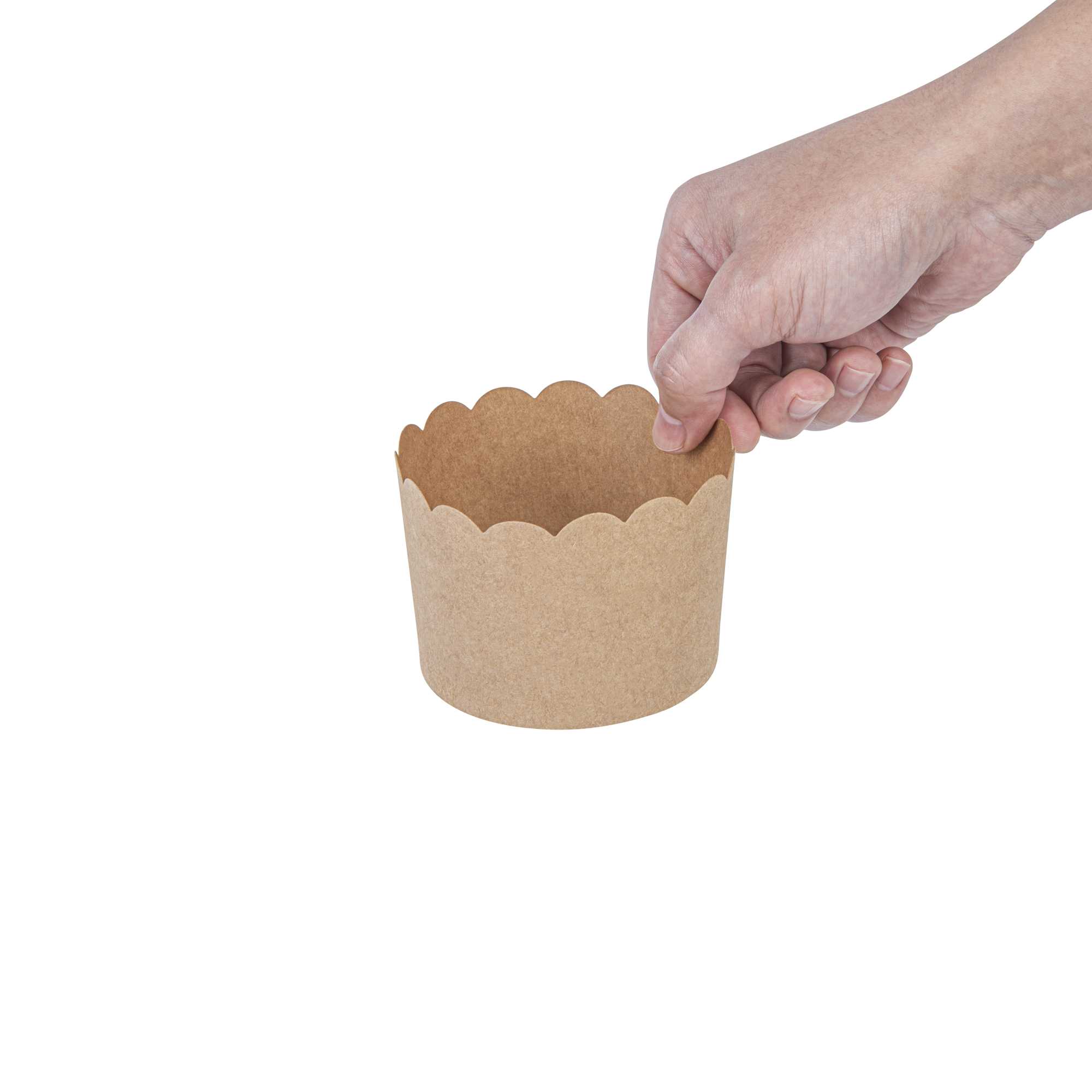 Panificio 10 oz Kraft Paper Jumbo Baking Cup - Scalloped - 3 1/2" x 3 1/2" x 2 1/2" - 200 count box