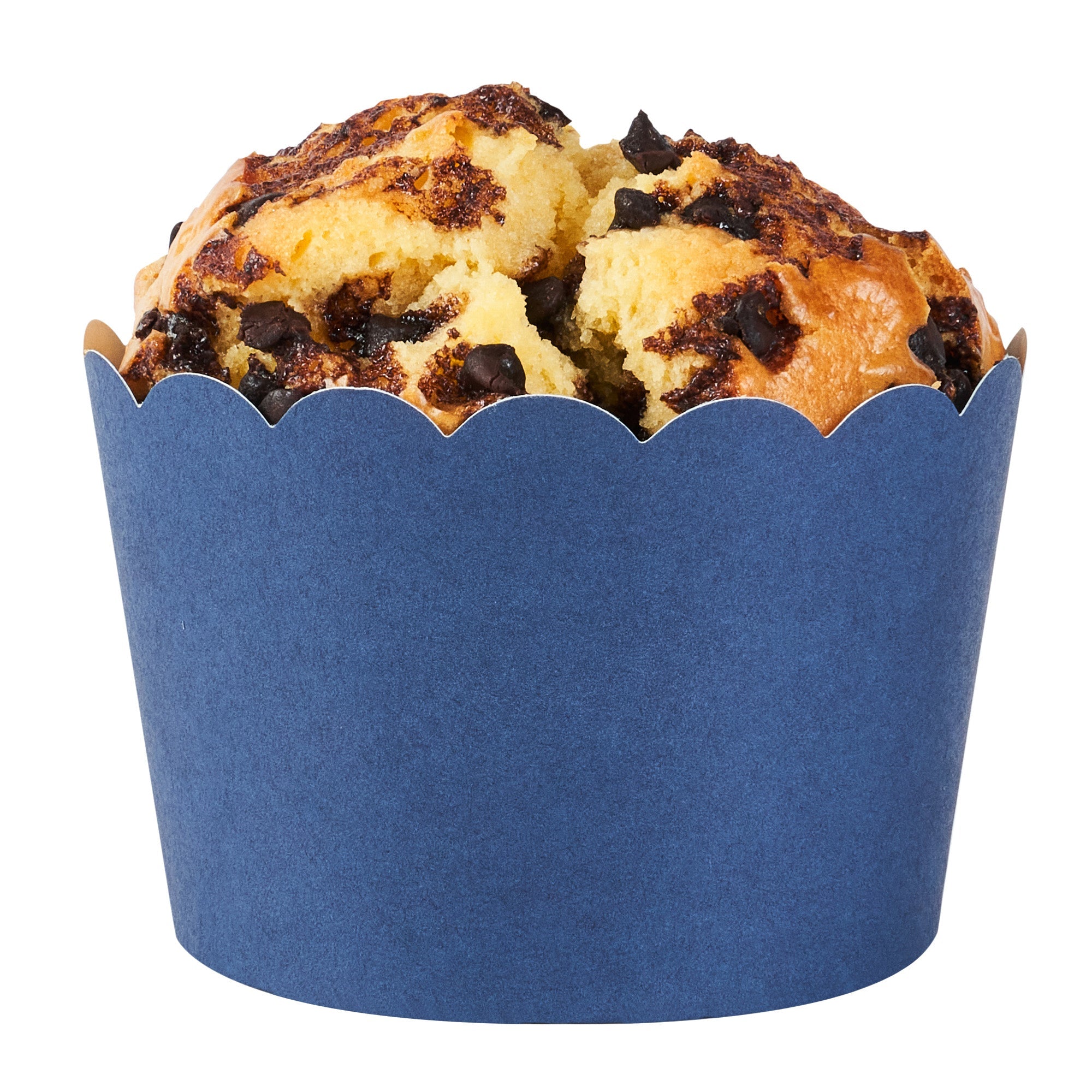 Panificio 10 oz Round Midnight Blue Paper Jumbo Baking Cup - Scalloped - 3 1/2" x 3 1/2" x 2 1/2" - 200 count box