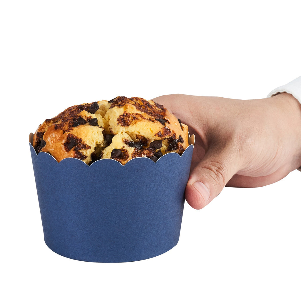 Panificio 10 oz Round Midnight Blue Paper Jumbo Baking Cup - Scalloped - 3 1/2" x 3 1/2" x 2 1/2" - 200 count box