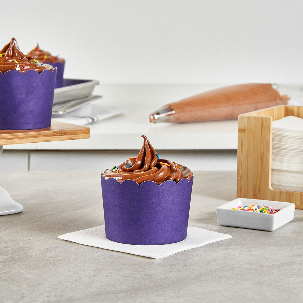 Panificio 10 oz Round Purple Paper Jumbo Baking Cup - Scalloped - 3 1/2" x 3 1/2" x 2 1/2" - 200 count box