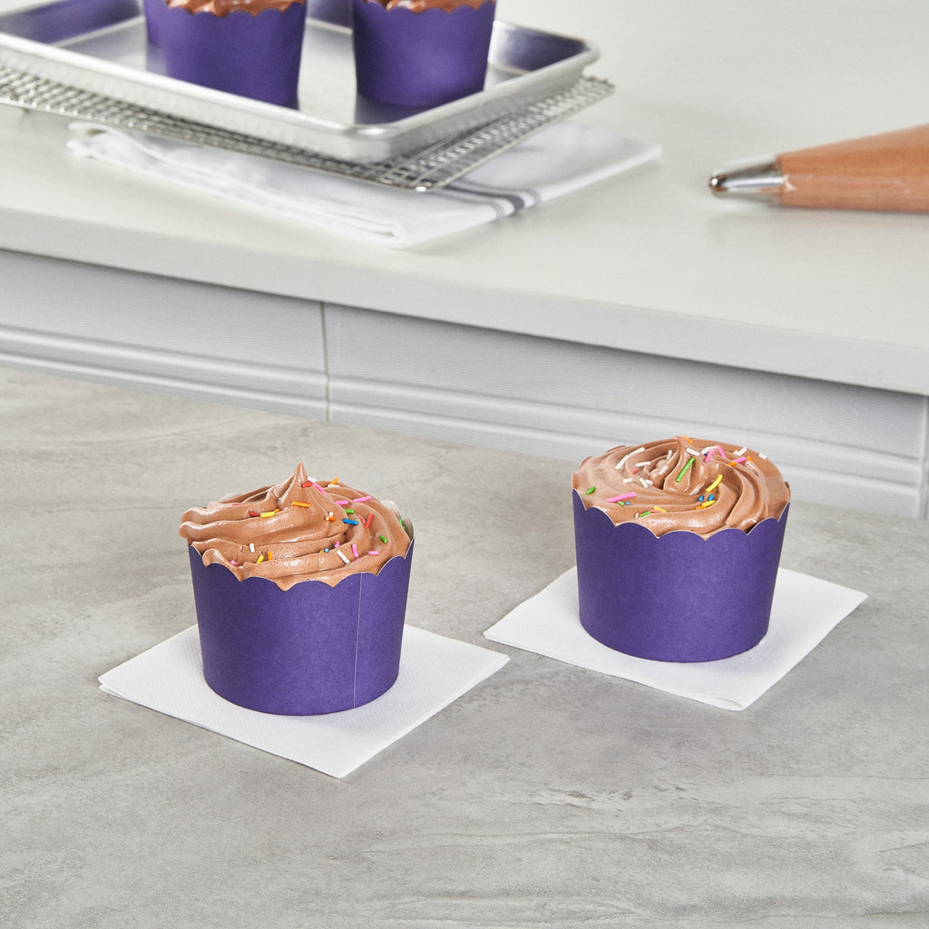 Panificio 10 oz Round Purple Paper Jumbo Baking Cup - Scalloped - 3 1/2" x 3 1/2" x 2 1/2" - 200 count box