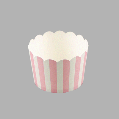 Panificio 10 oz Round Stripe Pink Paper Jumbo Baking Cup - Scalloped - 3 1/2" x 3 1/2" x 2 1/2" - 200 count box