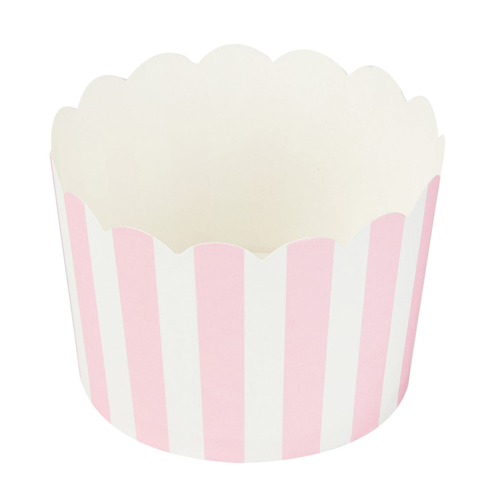 Panificio 10 oz Round Stripe Pink Paper Jumbo Baking Cup - Scalloped - 3 1/2" x 3 1/2" x 2 1/2" - 200 count box
