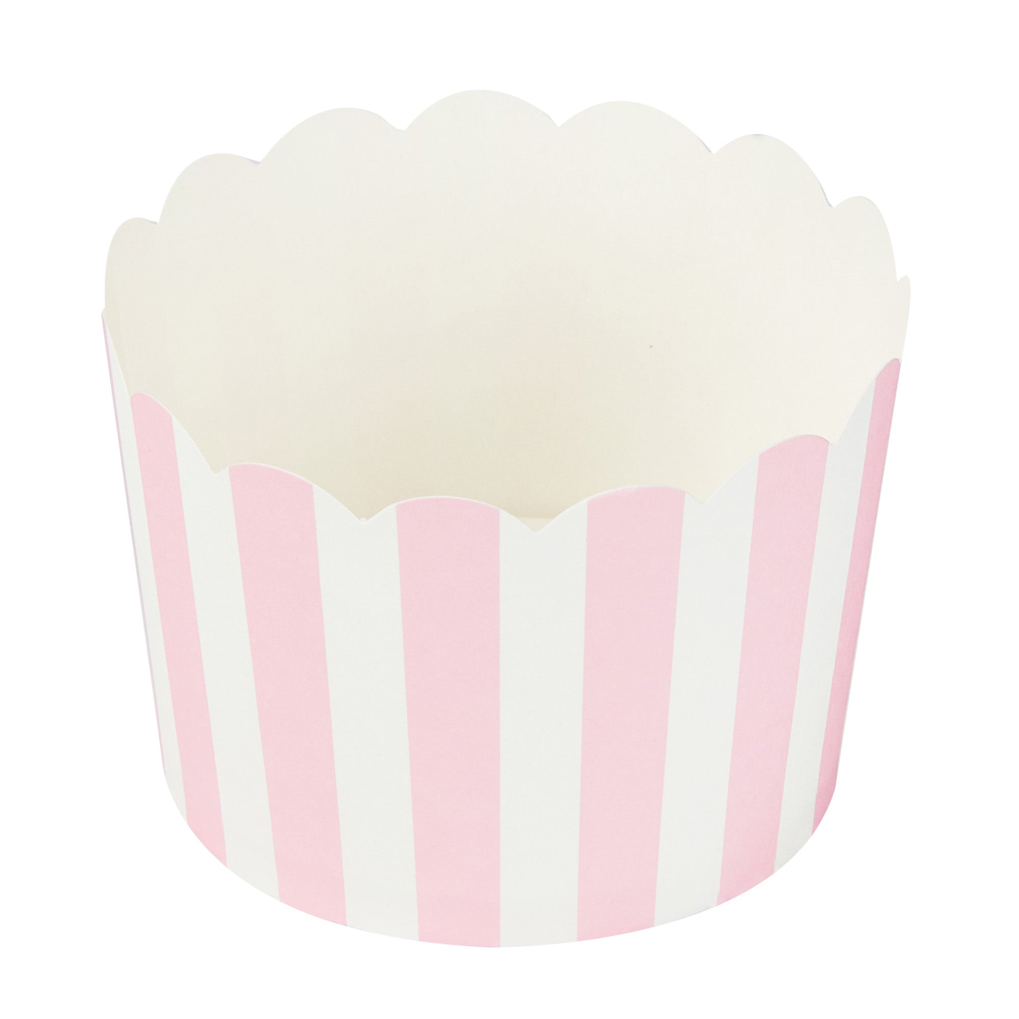 Panificio 10 oz Round Stripe Pink Paper Jumbo Baking Cup - Scalloped - 3 1/2" x 3 1/2" x 2 1/2" - 200 count box