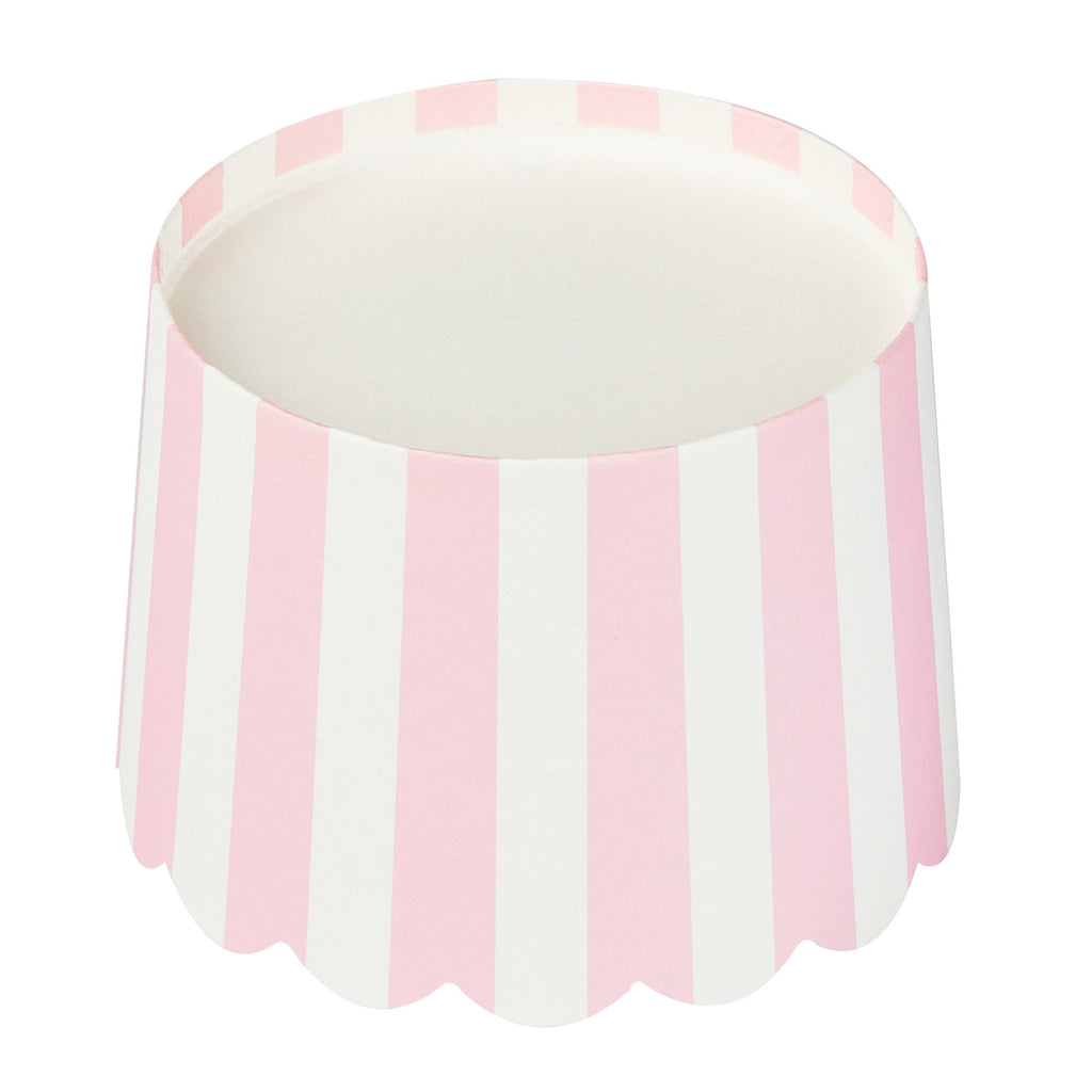 Panificio 10 oz Round Stripe Pink Paper Jumbo Baking Cup - Scalloped - 3 1/2" x 3 1/2" x 2 1/2" - 200 count box