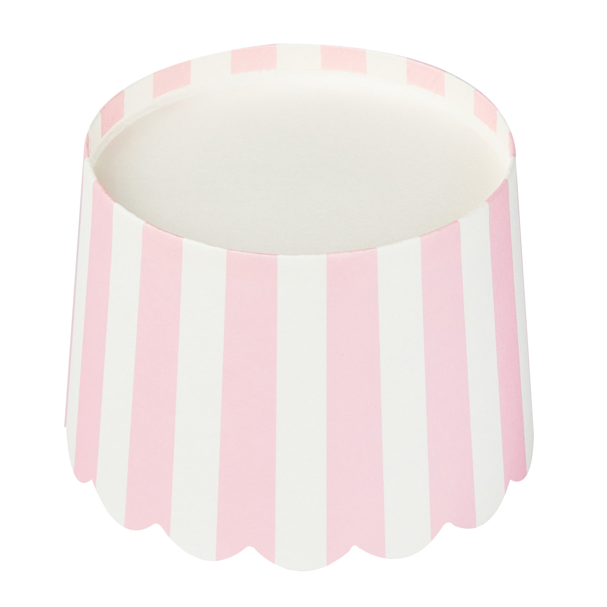 Panificio 10 oz Round Stripe Pink Paper Jumbo Baking Cup - Scalloped - 3 1/2" x 3 1/2" x 2 1/2" - 200 count box