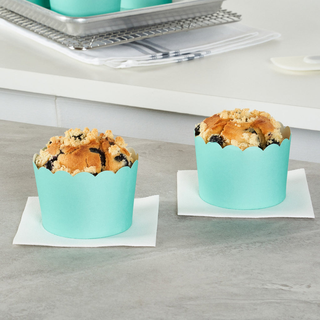 Panificio 10 oz Round Turquoise Paper Jumbo Baking Cup - Scalloped - 3 1/2" x 3 1/2" x 2 1/2" - 200 count box