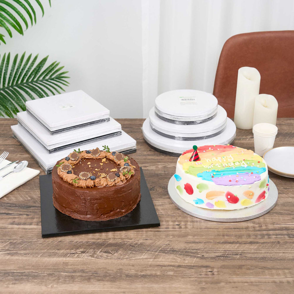 Pastry Tek Round Black Cardboard Cake Drum Board - Covered Edge - 8" x 8" x 1/2" - 1 count box