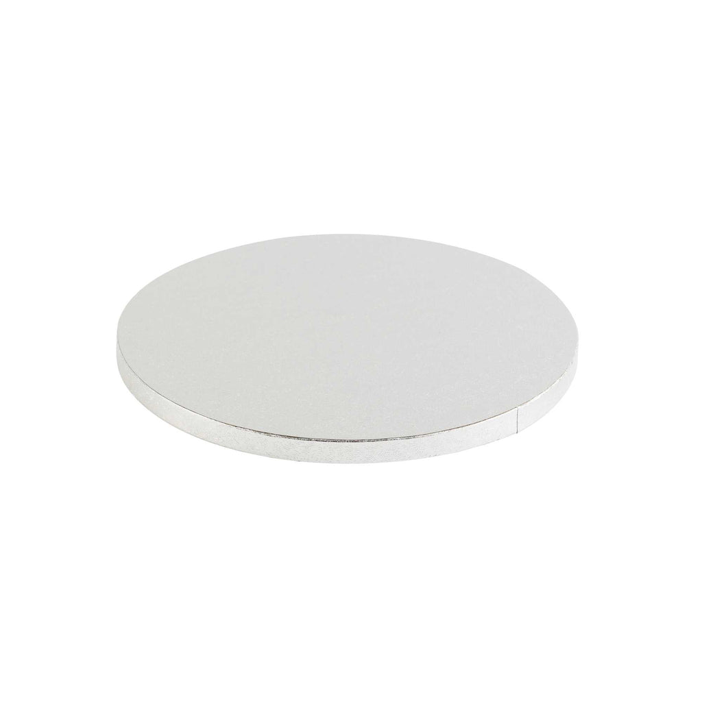 Pastry Tek Round Metallic Silver Cardboard Cake Drum Board - Covered Edge - 8" x 8" x 1/2" - 1 count box
