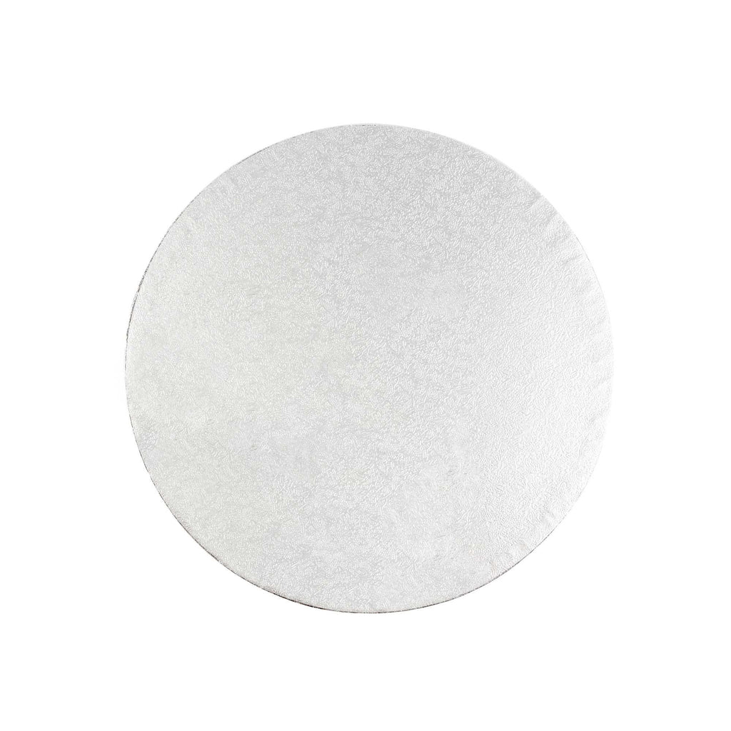 Pastry Tek Round Metallic Silver Cardboard Cake Drum Board - Covered Edge - 8" x 8" x 1/2" - 1 count box