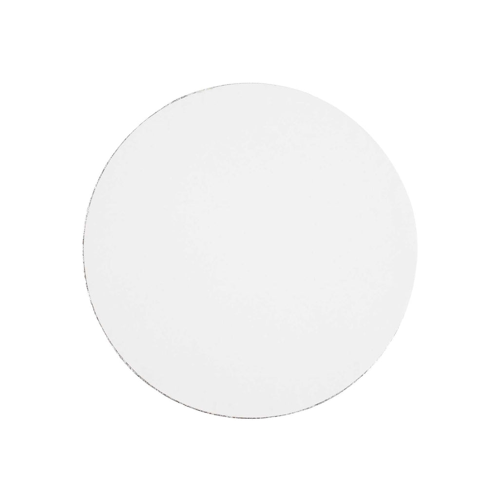 Pastry Tek Round Metallic Silver Cardboard Cake Drum Board - Covered Edge - 8" x 8" x 1/2" - 1 count box