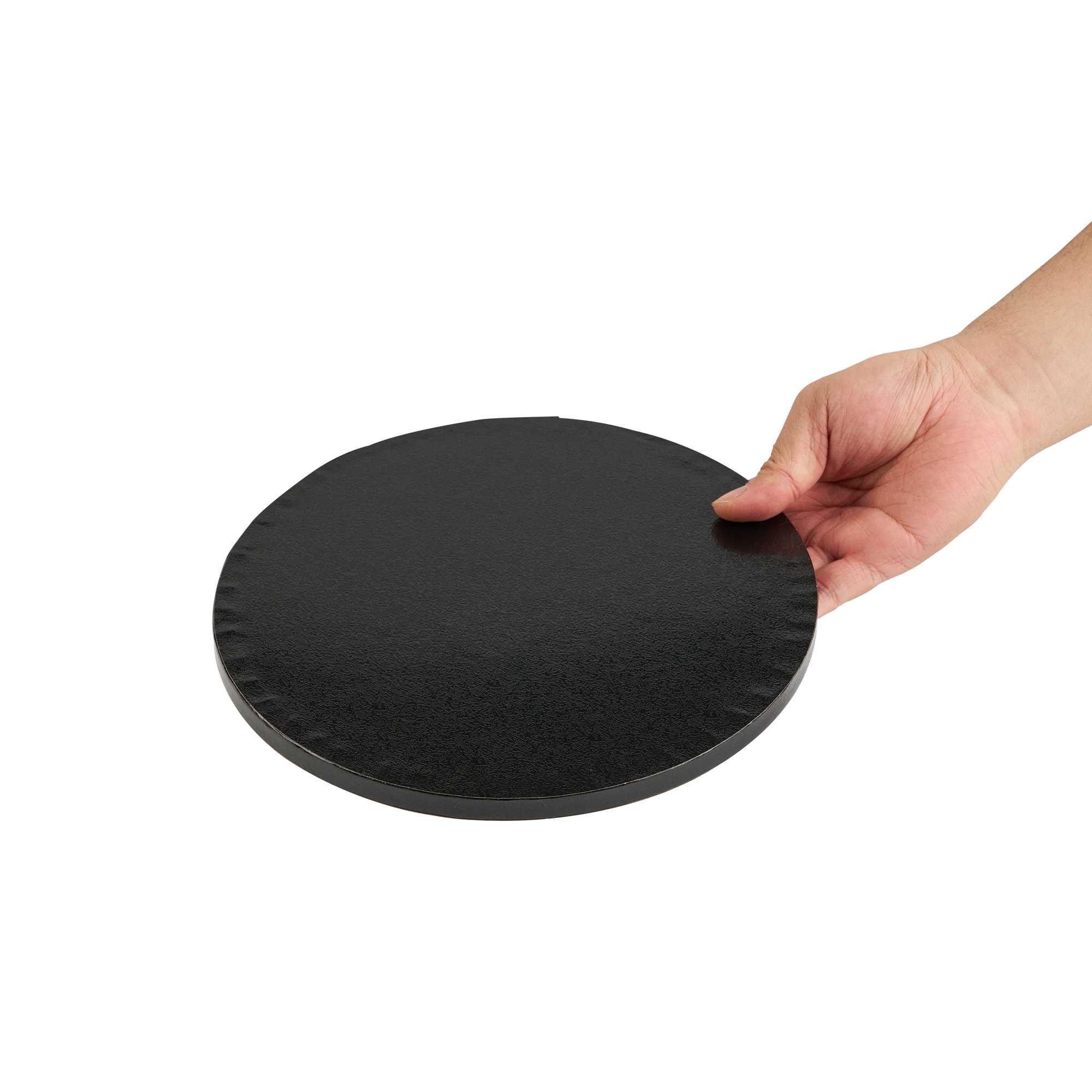 Pastry Tek Round Black Cardboard Cake Drum Board - Covered Edge - 10" x 10" x 1/2" - 1 count box