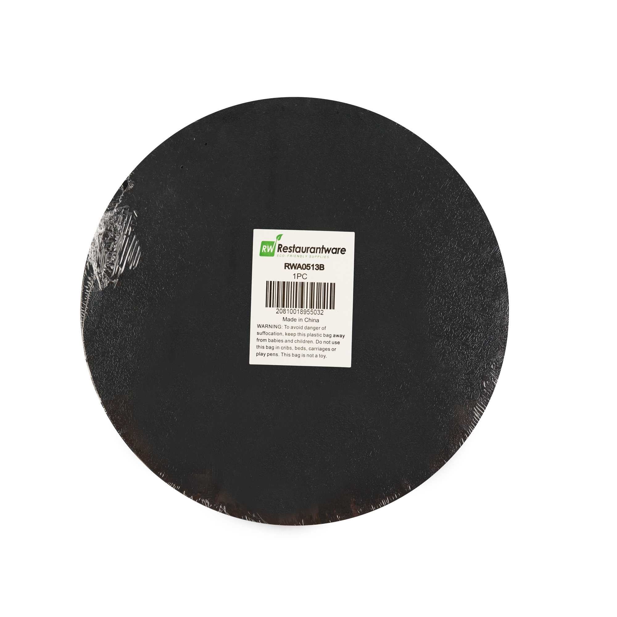 Pastry Tek Round Black Cardboard Cake Drum Board - Covered Edge - 10" x 10" x 1/2" - 1 count box