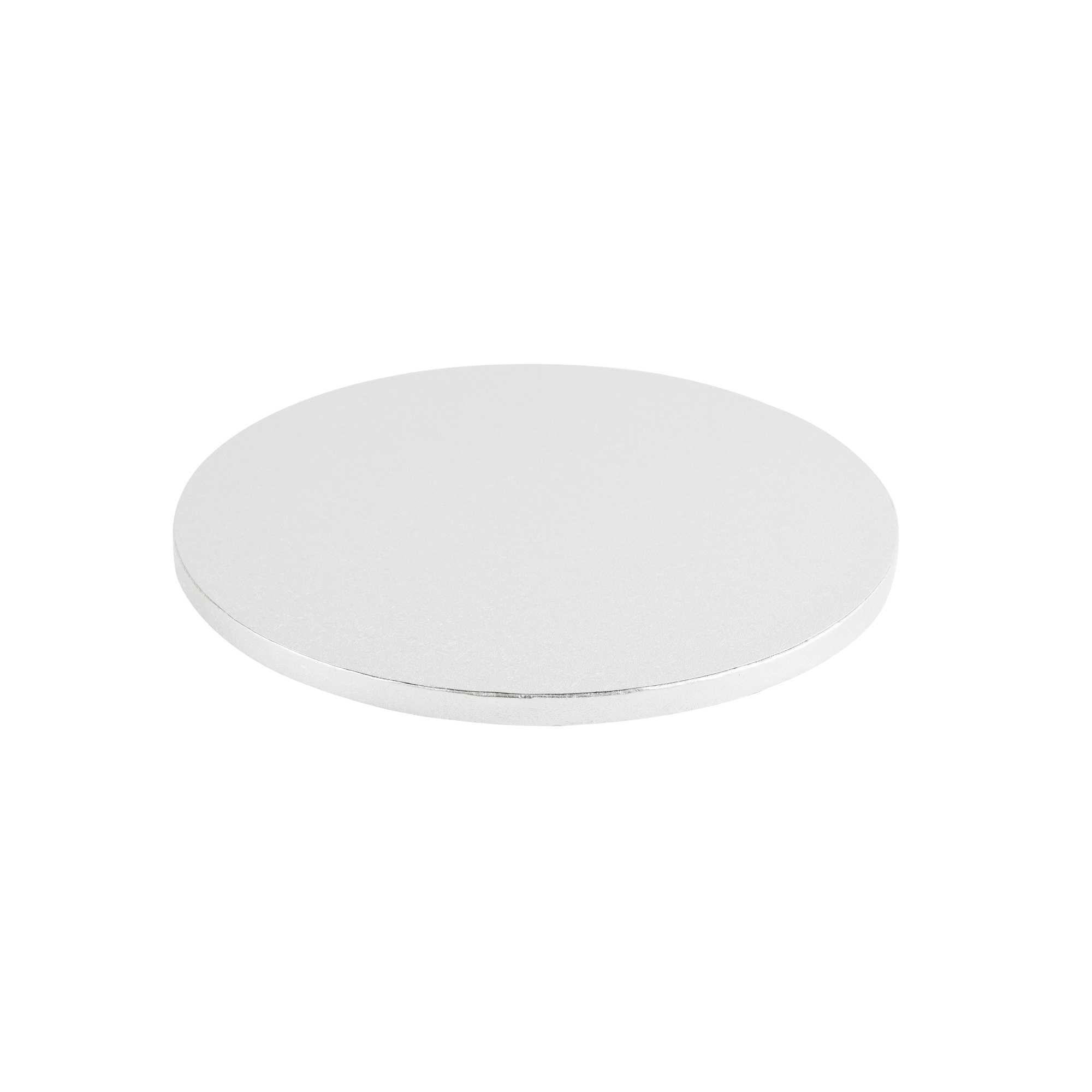 Pastry Tek Round Metallic Silver Cardboard Cake Drum Board - Covered Edge - 10" x 10" x 1/2" - 1 count box