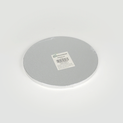 Pastry Tek Round Metallic Silver Cardboard Cake Drum Board - Covered Edge - 10" x 10" x 1/2" - 1 count box