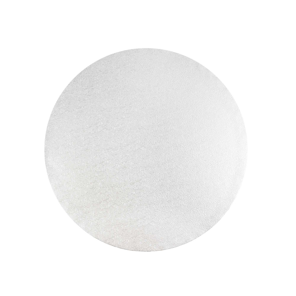 Pastry Tek Round Metallic Silver Cardboard Cake Drum Board - Covered Edge - 10" x 10" x 1/2" - 1 count box