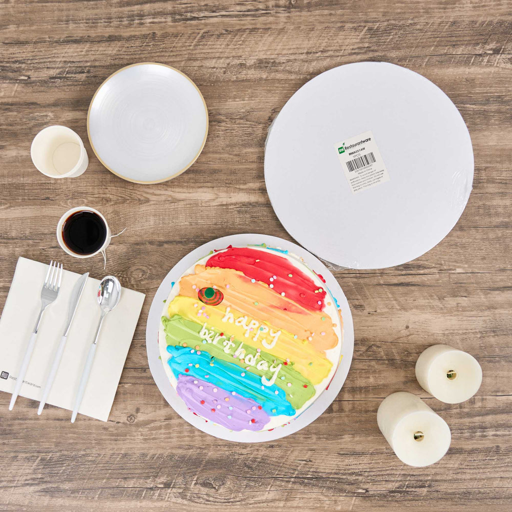 Pastry Tek Round White Cardboard Cake Drum Board - Covered Edge - 12" x 12" x 1/2" - 1 count box