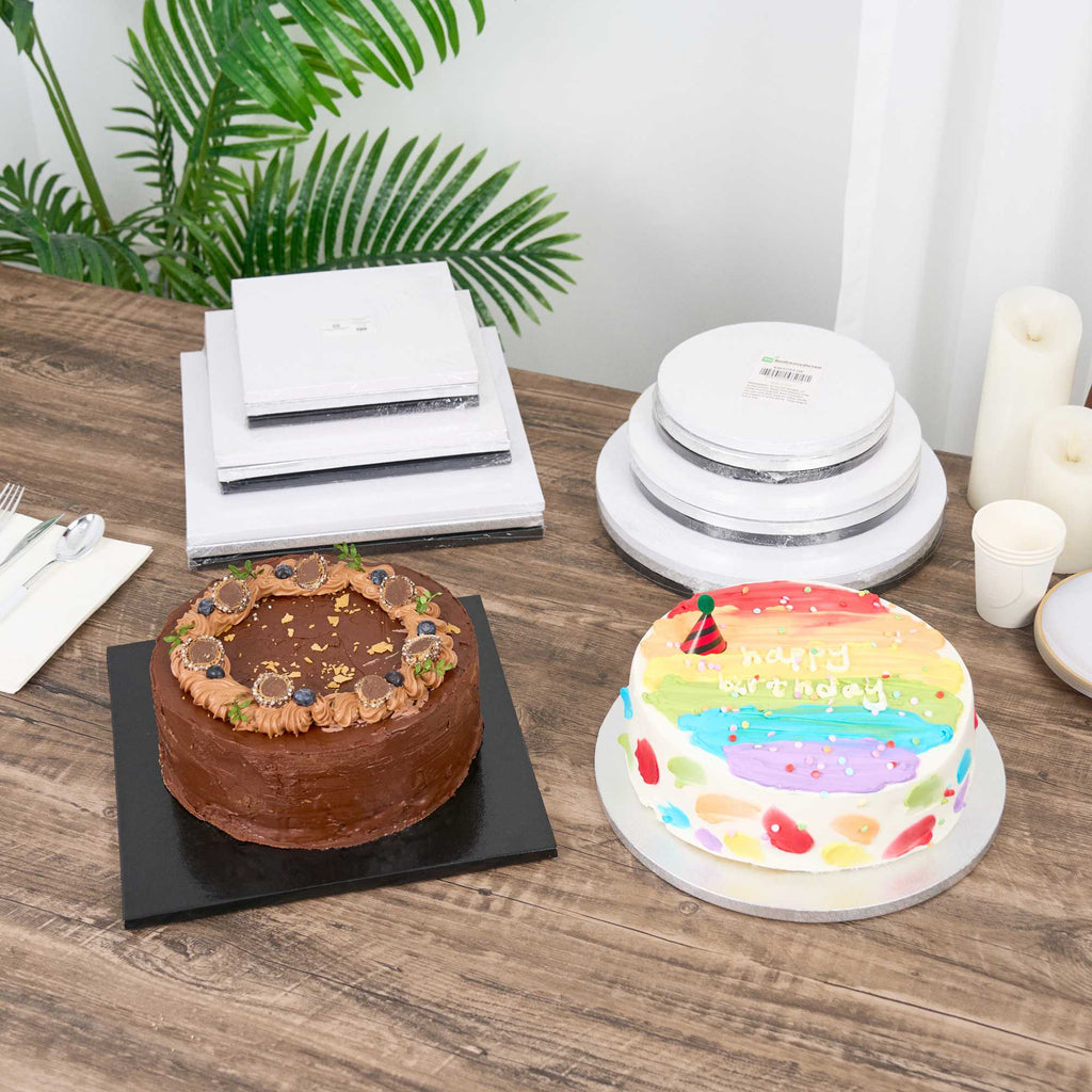 Pastry Tek Square Black Cardboard Cake Drum Board - Covered Edge - 8" x 8" x 1/2" - 1 count box