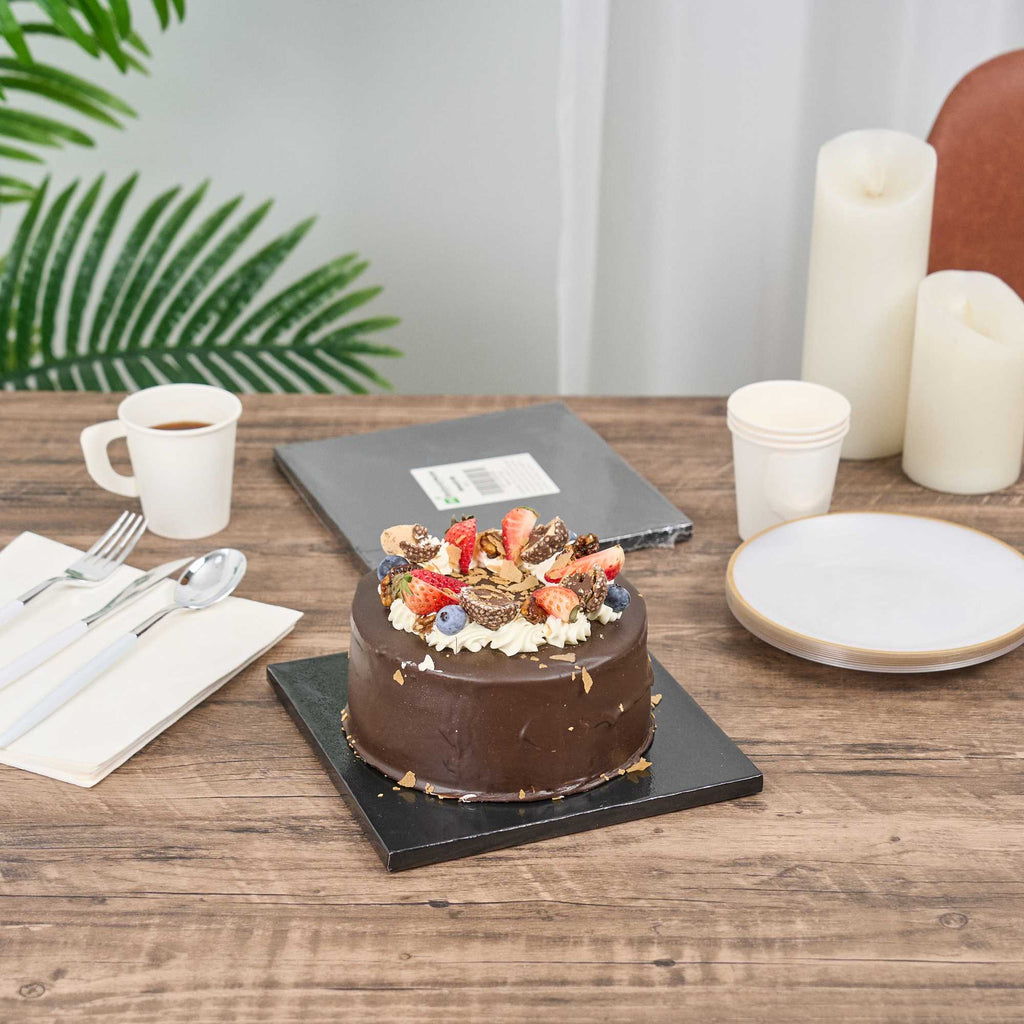 Pastry Tek Square Black Cardboard Cake Drum Board - Covered Edge - 8" x 8" x 1/2" - 1 count box
