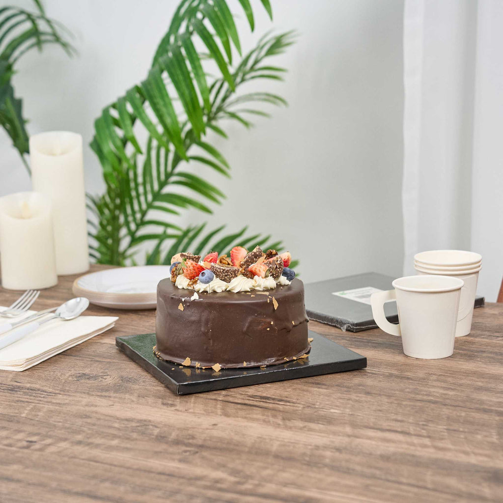 Pastry Tek Square Black Cardboard Cake Drum Board - Covered Edge - 8" x 8" x 1/2" - 1 count box
