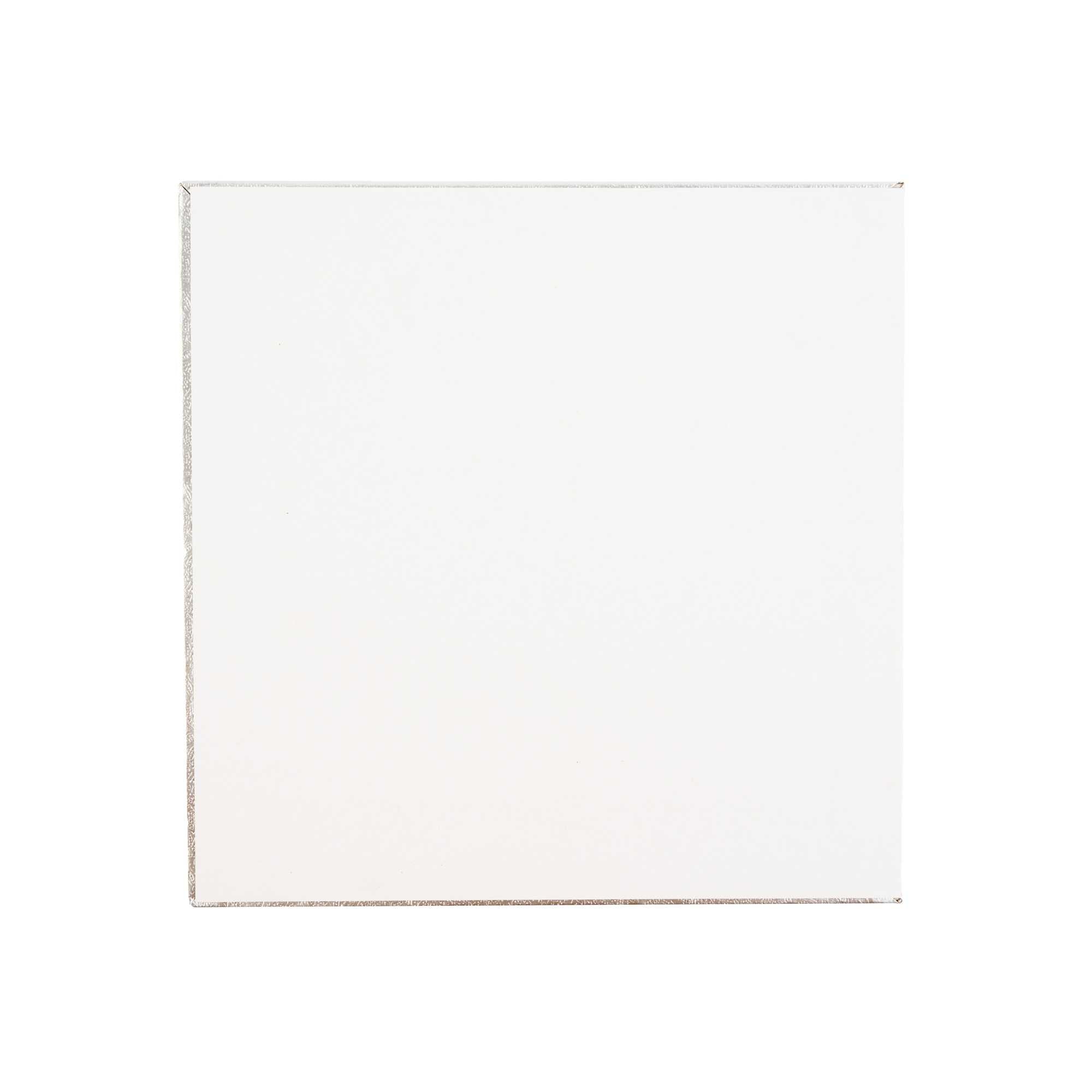 Pastry Tek Square Metallic Silver Cardboard Cake Drum Board - Covered Edge - 8" x 8" x 1/2" - 1 count box