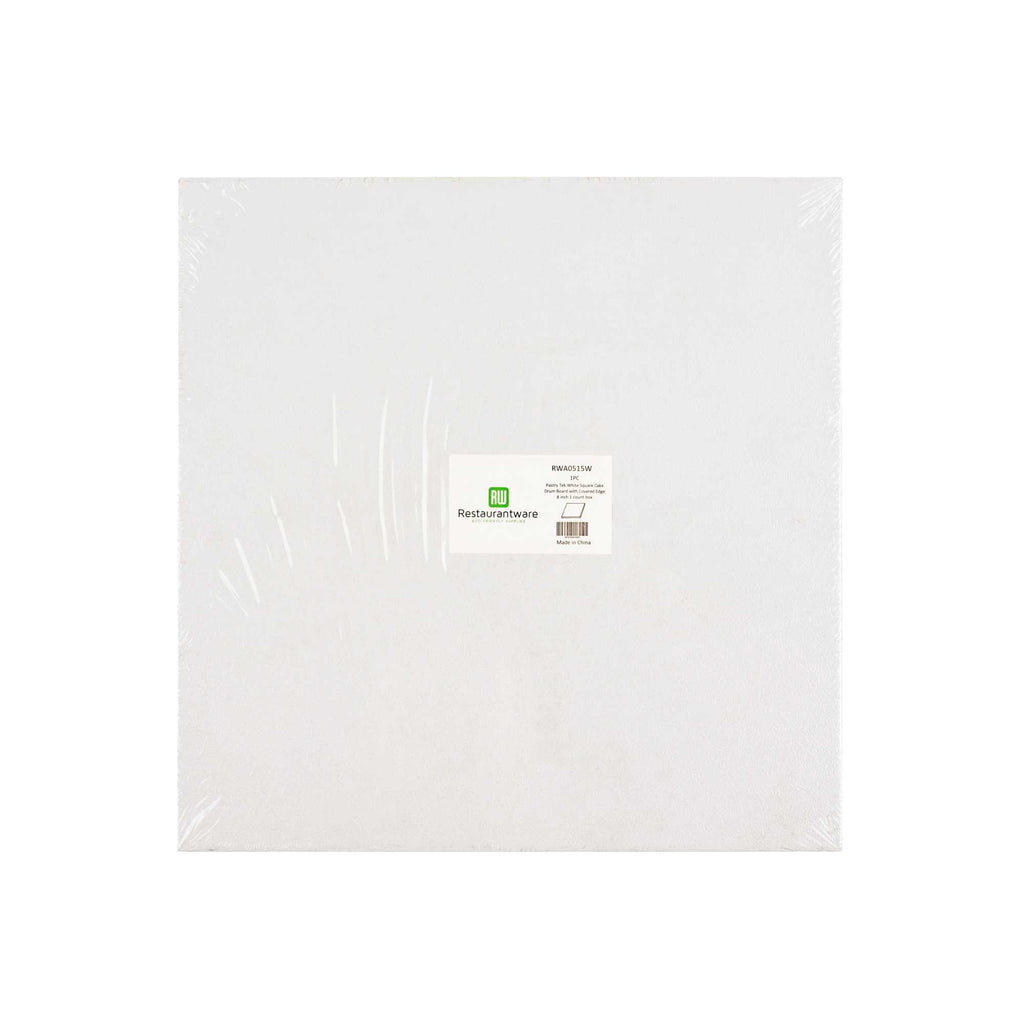 Pastry Tek Square White Cardboard Cake Drum Board - Covered Edge - 8" x 8" x 1/2" - 1 count box